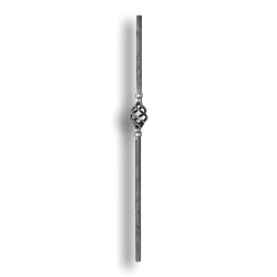 Forged Steel Newel Post with Basket - 3/4" Sq. Material forged steel scrolls, forged panels, metal stair balusters, rail balusters, steel rail balusters, forged steel rosettes, steel balcony balusters, steel pickets, hammered metal stair baluster, hammered metal railing balusters, hand forged balusters, balusters with bushings, forged newel posts, forged rail panels, powder coated steel forgings, forged steel elemetns, stamped steel elements, fully weldable leaves, fully weldable flowers, pressed steel elements, weldable cast steel leaves, forged steel spheres, forged steel baskets