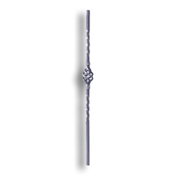 Forged Steel Newel Post with Basket - 43-1/4" H - Style 1 forged steel scrolls, forged panels, metal stair balusters, rail balusters, steel rail balusters, forged steel rosettes, steel balcony balusters, steel pickets, hammered metal stair baluster, hammered metal railing balusters, hand forged balusters, balusters with bushings, forged newel posts, forged rail panels, powder coated steel forgings, forged steel elemetns, stamped steel elements, fully weldable leaves, fully weldable flowers, pressed steel elements, weldable cast steel leaves, forged steel spheres, forged steel baskets