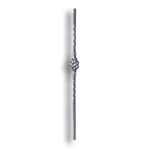 Forged Steel Newel Post with Basket - 43-1/4" H - Style 1 forged steel scrolls, forged panels, metal stair balusters, rail balusters, steel rail balusters, forged steel rosettes, steel balcony balusters, steel pickets, hammered metal stair baluster, hammered metal railing balusters, hand forged balusters, balusters with bushings, forged newel posts, forged rail panels, powder coated steel forgings, forged steel elemetns, stamped steel elements, fully weldable leaves, fully weldable flowers, pressed steel elements, weldable cast steel leaves, forged steel spheres, forged steel baskets