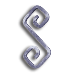 Forged Steel S-Scroll - 1/2" Sq. Material forged steel scrolls, forged panels, metal stair balusters, rail balusters, steel rail balusters, forged steel rosettes, steel balcony balusters, steel pickets, hammered metal stair baluster, hammered metal railing balusters, hand forged balusters, balusters with bushings, forged newel posts, forged rail panels, powder coated steel forgings, forged steel elemetns, stamped steel elements, fully weldable leaves, fully weldable flowers, pressed steel elements, weldable cast steel leaves, forged steel spheres, forged steel baskets