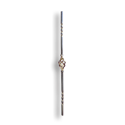 Hand Forged Steel Baluster with 4-Filament Brass Basket - 1/2" Sq. Material forged steel scrolls, forged panels, metal stair balusters, rail balusters, steel rail balusters, forged steel rosettes, steel balcony balusters, steel pickets, hammered metal stair baluster, hammered metal railing balusters, hand forged balusters, balusters with bushings, forged newel posts, forged rail panels, powder coated steel forgings, forged steel elemetns, stamped steel elements, fully weldable leaves, fully weldable flowers, pressed steel elements, weldable cast steel leaves, forged steel spheres, forged steel baskets