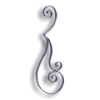 Forged Steel Stair and Rail Scroll - 1-3/16" x 5/16" Sq. Material forged steel scrolls, forged panels, metal stair balusters, rail balusters, steel rail balusters, forged steel rosettes, steel balcony balusters, steel pickets, hammered metal stair baluster, hammered metal railing balusters, hand forged balusters, balusters with bushings, forged newel posts, forged rail panels, powder coated steel forgings, forged steel elemetns, stamped steel elements, fully weldable leaves, fully weldable flowers, pressed steel elements, weldable cast steel leaves, forged steel spheres, forged steel baskets