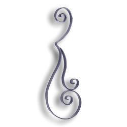 Forged Steel Stair and Rail Scroll - 1-3/16" x 5/16" Sq. Material forged steel scrolls, forged panels, metal stair balusters, rail balusters, steel rail balusters, forged steel rosettes, steel balcony balusters, steel pickets, hammered metal stair baluster, hammered metal railing balusters, hand forged balusters, balusters with bushings, forged newel posts, forged rail panels, powder coated steel forgings, forged steel elemetns, stamped steel elements, fully weldable leaves, fully weldable flowers, pressed steel elements, weldable cast steel leaves, forged steel spheres, forged steel baskets