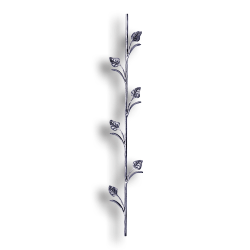 Forged Steel Stair and Rail Baluster - 1/2" dia. Rd. Material forged steel scrolls, forged panels, metal stair balusters, rail balusters, steel rail balusters, forged steel rosettes, steel balcony balusters, steel pickets, hammered metal stair baluster, hammered metal railing balusters, hand forged balusters, balusters with bushings, forged newel posts, forged rail panels, powder coated steel forgings, forged steel elemetns, stamped steel elements, fully weldable leaves, fully weldable flowers, pressed steel elements, weldable cast steel leaves, forged steel spheres, forged steel baskets