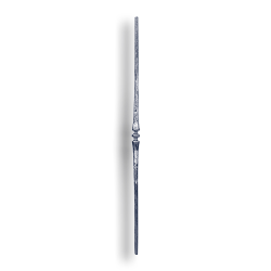 Hand Forged Steel Baluster - Tapers to 33/64" Material forged steel scrolls, forged panels, metal stair balusters, rail balusters, steel rail balusters, forged steel rosettes, steel balcony balusters, steel pickets, hammered metal stair baluster, hammered metal railing balusters, hand forged balusters, balusters with bushings, forged newel posts, forged rail panels, powder coated steel forgings, forged steel elemetns, stamped steel elements, fully weldable leaves, fully weldable flowers, pressed steel elements, weldable cast steel leaves, forged steel spheres, forged steel baskets