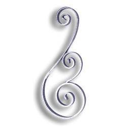 Forged Steel Scroll Panel forged steel scrolls, forged panels, metal stair balusters, rail balusters, steel rail balusters, forged steel rosettes, steel balcony balusters, steel pickets, hammered metal stair baluster, hammered metal railing balusters, hand forged balusters, balusters with bushings, forged newel posts, forged rail panels, powder coated steel forgings, forged steel elemetns, stamped steel elements, fully weldable leaves, fully weldable flowers, pressed steel elements, weldable cast steel leaves, forged steel spheres, forged steel baskets