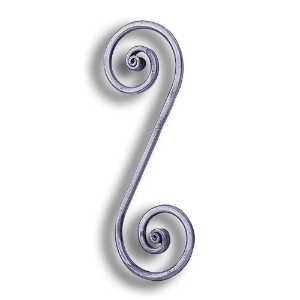 Forged Steel Round Bar Scroll - 14-3/16" H forged steel scrolls, forged panels, metal stair balusters, rail balusters, steel rail balusters, forged steel rosettes, steel balcony balusters, steel pickets, hammered metal stair baluster, hammered metal railing balusters, hand forged balusters, balusters with bushings, forged newel posts, forged rail panels, powder coated steel forgings, forged steel elemetns, stamped steel elements, fully weldable leaves, fully weldable flowers, pressed steel elements, weldable cast steel leaves, forged steel spheres, forged steel baskets
