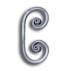 Forged Steel Round Bar Scroll - 7-1/16" H forged steel scrolls, forged panels, metal stair balusters, rail balusters, steel rail balusters, forged steel rosettes, steel balcony balusters, steel pickets, hammered metal stair baluster, hammered metal railing balusters, hand forged balusters, balusters with bushings, forged newel posts, forged rail panels, powder coated steel forgings, forged steel elemetns, stamped steel elements, fully weldable leaves, fully weldable flowers, pressed steel elements, weldable cast steel leaves, forged steel spheres, forged steel baskets
