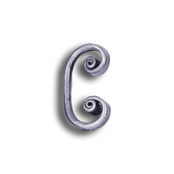 Forged Steel Round Bar Scroll - 4-1/2" H forged steel scrolls, forged panels, metal stair balusters, rail balusters, steel rail balusters, forged steel rosettes, steel balcony balusters, steel pickets, hammered metal stair baluster, hammered metal railing balusters, hand forged balusters, balusters with bushings, forged newel posts, forged rail panels, powder coated steel forgings, forged steel elemetns, stamped steel elements, fully weldable leaves, fully weldable flowers, pressed steel elements, weldable cast steel leaves, forged steel spheres, forged steel baskets