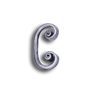 Forged Steel Round Bar Scroll - 4-1/2" H forged steel scrolls, forged panels, metal stair balusters, rail balusters, steel rail balusters, forged steel rosettes, steel balcony balusters, steel pickets, hammered metal stair baluster, hammered metal railing balusters, hand forged balusters, balusters with bushings, forged newel posts, forged rail panels, powder coated steel forgings, forged steel elemetns, stamped steel elements, fully weldable leaves, fully weldable flowers, pressed steel elements, weldable cast steel leaves, forged steel spheres, forged steel baskets