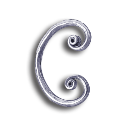 Forged Steel Round Bar Hammered Scroll - 5-5/16" H forged steel scrolls, forged panels, metal stair balusters, rail balusters, steel rail balusters, forged steel rosettes, steel balcony balusters, steel pickets, hammered metal stair baluster, hammered metal railing balusters, hand forged balusters, balusters with bushings, forged newel posts, forged rail panels, powder coated steel forgings, forged steel elemetns, stamped steel elements, fully weldable leaves, fully weldable flowers, pressed steel elements, weldable cast steel leaves, forged steel spheres, forged steel baskets