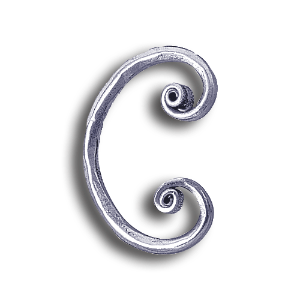 Forged Steel Round Bar Hammered Scroll - 5-5/16" H forged steel scrolls, forged panels, metal stair balusters, rail balusters, steel rail balusters, forged steel rosettes, steel balcony balusters, steel pickets, hammered metal stair baluster, hammered metal railing balusters, hand forged balusters, balusters with bushings, forged newel posts, forged rail panels, powder coated steel forgings, forged steel elemetns, stamped steel elements, fully weldable leaves, fully weldable flowers, pressed steel elements, weldable cast steel leaves, forged steel spheres, forged steel baskets