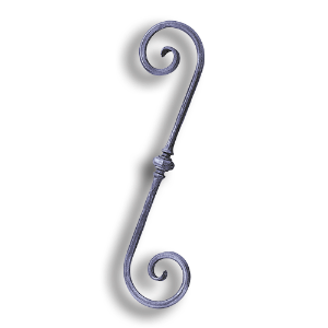 Hand Forged Steel Scroll forged steel scrolls, forged panels, metal stair balusters, rail balusters, steel rail balusters, forged steel rosettes, steel balcony balusters, steel pickets, hammered metal stair baluster, hammered metal railing balusters, hand forged balusters, balusters with bushings, forged newel posts, forged rail panels, powder coated steel forgings, forged steel elemetns, stamped steel elements, fully weldable leaves, fully weldable flowers, pressed steel elements, weldable cast steel leaves, forged steel spheres, forged steel baskets