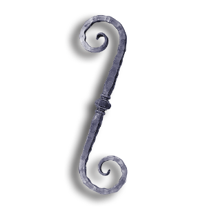 Hand Forged Steel Scroll forged steel scrolls, forged panels, metal stair balusters, rail balusters, steel rail balusters, forged steel rosettes, steel balcony balusters, steel pickets, hammered metal stair baluster, hammered metal railing balusters, hand forged balusters, balusters with bushings, forged newel posts, forged rail panels, powder coated steel forgings, forged steel elemetns, stamped steel elements, fully weldable leaves, fully weldable flowers, pressed steel elements, weldable cast steel leaves, forged steel spheres, forged steel baskets