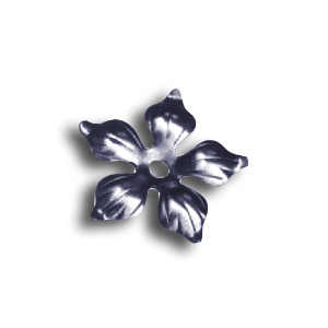 Light Gauge Stamped Steel Floral forged steel scrolls, forged panels, metal stair balusters, rail balusters, steel rail balusters, forged steel rosettes, steel balcony balusters, steel pickets, hammered metal stair baluster, hammered metal railing balusters, hand forged balusters, balusters with bushings, forged newel posts, forged rail panels, powder coated steel forgings, forged steel elemetns, stamped steel elements, fully weldable leaves, fully weldable flowers, pressed steel elements, weldable cast steel leaves, forged steel spheres, forged steel baskets