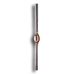 Forged Steel Newel Post with Brass Bushing - 1-9/16" dia. Rd. Material forged steel scrolls, forged panels, metal stair balusters, rail balusters, steel rail balusters, forged steel rosettes, steel balcony balusters, steel pickets, hammered metal stair baluster, hammered metal railing balusters, hand forged balusters, balusters with bushings, forged newel posts, forged rail panels, powder coated steel forgings, forged steel elemetns, stamped steel elements, fully weldable leaves, fully weldable flowers, pressed steel elements, weldable cast steel leaves, forged steel spheres, forged steel baskets