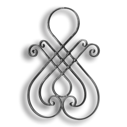 Forged Steel Scroll Panel - 5/8" x 5/16" Sq. Material forged steel scrolls, forged panels, metal stair balusters, rail balusters, steel rail balusters, forged steel rosettes, steel balcony balusters, steel pickets, hammered metal stair baluster, hammered metal railing balusters, hand forged balusters, balusters with bushings, forged newel posts, forged rail panels, powder coated steel forgings, forged steel elemetns, stamped steel elements, fully weldable leaves, fully weldable flowers, pressed steel elements, weldable cast steel leaves, forged steel spheres, forged steel baskets