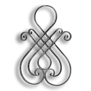 Forged Steel Scroll Panel - 5/8" x 5/16" Sq. Material forged steel scrolls, forged panels, metal stair balusters, rail balusters, steel rail balusters, forged steel rosettes, steel balcony balusters, steel pickets, hammered metal stair baluster, hammered metal railing balusters, hand forged balusters, balusters with bushings, forged newel posts, forged rail panels, powder coated steel forgings, forged steel elemetns, stamped steel elements, fully weldable leaves, fully weldable flowers, pressed steel elements, weldable cast steel leaves, forged steel spheres, forged steel baskets