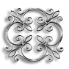Forged Steel Rosette - 9/16" x 5/16" Rect. Material forged steel scrolls, forged panels, metal stair balusters, rail balusters, steel rail balusters, forged steel rosettes, steel balcony balusters, steel pickets, hammered metal stair baluster, hammered metal railing balusters, hand forged balusters, balusters with bushings, forged newel posts, forged rail panels, powder coated steel forgings, forged steel elemetns, stamped steel elements, fully weldable leaves, fully weldable flowers, pressed steel elements, weldable cast steel leaves, forged steel spheres, forged steel baskets