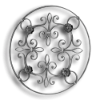 Forged Steel Rosette - 9/16" x 5/16" Rect. Material forged steel scrolls, forged panels, metal stair balusters, rail balusters, steel rail balusters, forged steel rosettes, steel balcony balusters, steel pickets, hammered metal stair baluster, hammered metal railing balusters, hand forged balusters, balusters with bushings, forged newel posts, forged rail panels, powder coated steel forgings, forged steel elemetns, stamped steel elements, fully weldable leaves, fully weldable flowers, pressed steel elements, weldable cast steel leaves, forged steel spheres, forged steel baskets