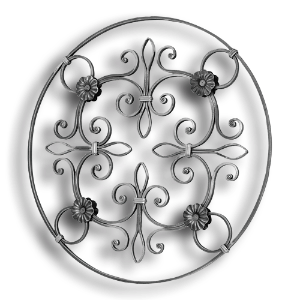 Forged Steel Rosette - 9/16" x 5/16" Rect. Material forged steel scrolls, forged panels, metal stair balusters, rail balusters, steel rail balusters, forged steel rosettes, steel balcony balusters, steel pickets, hammered metal stair baluster, hammered metal railing balusters, hand forged balusters, balusters with bushings, forged newel posts, forged rail panels, powder coated steel forgings, forged steel elemetns, stamped steel elements, fully weldable leaves, fully weldable flowers, pressed steel elements, weldable cast steel leaves, forged steel spheres, forged steel baskets