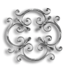 Forged Steel Rosette - 9/16" x 5/16" Rect. Material forged steel scrolls, forged panels, metal stair balusters, rail balusters, steel rail balusters, forged steel rosettes, steel balcony balusters, steel pickets, hammered metal stair baluster, hammered metal railing balusters, hand forged balusters, balusters with bushings, forged newel posts, forged rail panels, powder coated steel forgings, forged steel elemetns, stamped steel elements, fully weldable leaves, fully weldable flowers, pressed steel elements, weldable cast steel leaves, forged steel spheres, forged steel baskets