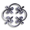 Forged Steel Rosette - 5/16" Sq. Material forged steel scrolls, forged panels, metal stair balusters, rail balusters, steel rail balusters, forged steel rosettes, steel balcony balusters, steel pickets, hammered metal stair baluster, hammered metal railing balusters, hand forged balusters, balusters with bushings, forged newel posts, forged rail panels, powder coated steel forgings, forged steel elemetns, stamped steel elements, fully weldable leaves, fully weldable flowers, pressed steel elements, weldable cast steel leaves, forged steel spheres, forged steel baskets