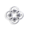 Forged Steel Rosette - 3/8" x 3/16" Sq. Material forged steel scrolls, forged panels, metal stair balusters, rail balusters, steel rail balusters, forged steel rosettes, steel balcony balusters, steel pickets, hammered metal stair baluster, hammered metal railing balusters, hand forged balusters, balusters with bushings, forged newel posts, forged rail panels, powder coated steel forgings, forged steel elemetns, stamped steel elements, fully weldable leaves, fully weldable flowers, pressed steel elements, weldable cast steel leaves, forged steel spheres, forged steel baskets