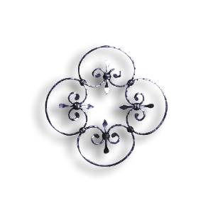 Forged Steel Rosette - 3/8" x 3/16" Sq. Material forged steel scrolls, forged panels, metal stair balusters, rail balusters, steel rail balusters, forged steel rosettes, steel balcony balusters, steel pickets, hammered metal stair baluster, hammered metal railing balusters, hand forged balusters, balusters with bushings, forged newel posts, forged rail panels, powder coated steel forgings, forged steel elemetns, stamped steel elements, fully weldable leaves, fully weldable flowers, pressed steel elements, weldable cast steel leaves, forged steel spheres, forged steel baskets