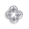 Forged Steel Rosette - 1/2" Sq. Material forged steel scrolls, forged panels, metal stair balusters, rail balusters, steel rail balusters, forged steel rosettes, steel balcony balusters, steel pickets, hammered metal stair baluster, hammered metal railing balusters, hand forged balusters, balusters with bushings, forged newel posts, forged rail panels, powder coated steel forgings, forged steel elemetns, stamped steel elements, fully weldable leaves, fully weldable flowers, pressed steel elements, weldable cast steel leaves, forged steel spheres, forged steel baskets