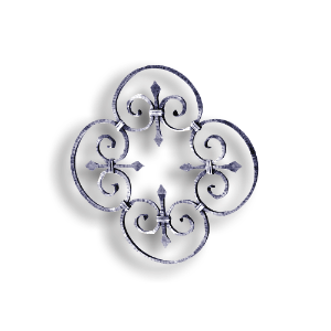 Forged Steel Rosette - 1/2" Sq. Material forged steel scrolls, forged panels, metal stair balusters, rail balusters, steel rail balusters, forged steel rosettes, steel balcony balusters, steel pickets, hammered metal stair baluster, hammered metal railing balusters, hand forged balusters, balusters with bushings, forged newel posts, forged rail panels, powder coated steel forgings, forged steel elemetns, stamped steel elements, fully weldable leaves, fully weldable flowers, pressed steel elements, weldable cast steel leaves, forged steel spheres, forged steel baskets