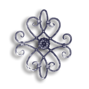 Forged Steel Rosette - 1/2" Sq. Material forged steel scrolls, forged panels, metal stair balusters, rail balusters, steel rail balusters, forged steel rosettes, steel balcony balusters, steel pickets, hammered metal stair baluster, hammered metal railing balusters, hand forged balusters, balusters with bushings, forged newel posts, forged rail panels, powder coated steel forgings, forged steel elemetns, stamped steel elements, fully weldable leaves, fully weldable flowers, pressed steel elements, weldable cast steel leaves, forged steel spheres, forged steel baskets