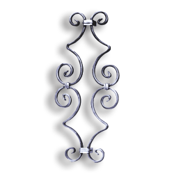 Unbreakable Steel Scroll Panel for 1/2" Bar or Tube forged steel scrolls, forged panels, metal stair balusters, rail balusters, steel rail balusters, forged steel rosettes, steel balcony balusters, steel pickets, hammered metal stair baluster, hammered metal railing balusters, hand forged balusters, balusters with bushings, forged newel posts, forged rail panels, powder coated steel forgings, forged steel elemetns, stamped steel elements, fully weldable leaves, fully weldable flowers, pressed steel elements, weldable cast steel leaves, forged steel spheres, forged steel baskets