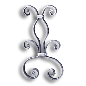 Unbreakable Steel Scroll Panel for 1/2" Bar or Tube forged steel scrolls, forged panels, metal stair balusters, rail balusters, steel rail balusters, forged steel rosettes, steel balcony balusters, steel pickets, hammered metal stair baluster, hammered metal railing balusters, hand forged balusters, balusters with bushings, forged newel posts, forged rail panels, powder coated steel forgings, forged steel elemetns, stamped steel elements, fully weldable leaves, fully weldable flowers, pressed steel elements, weldable cast steel leaves, forged steel spheres, forged steel baskets