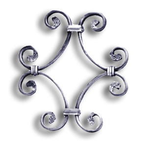 Unbreakable Steel Scroll Panel for 1/2" Bar or Tube forged steel scrolls, forged panels, metal stair balusters, rail balusters, steel rail balusters, forged steel rosettes, steel balcony balusters, steel pickets, hammered metal stair baluster, hammered metal railing balusters, hand forged balusters, balusters with bushings, forged newel posts, forged rail panels, powder coated steel forgings, forged steel elemetns, stamped steel elements, fully weldable leaves, fully weldable flowers, pressed steel elements, weldable cast steel leaves, forged steel spheres, forged steel baskets