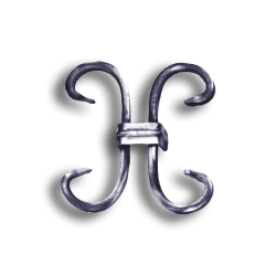 Unbreakable Steel Scroll Panel for 1/2" Bar or Tube forged steel scrolls, forged panels, metal stair balusters, rail balusters, steel rail balusters, forged steel rosettes, steel balcony balusters, steel pickets, hammered metal stair baluster, hammered metal railing balusters, hand forged balusters, balusters with bushings, forged newel posts, forged rail panels, powder coated steel forgings, forged steel elemetns, stamped steel elements, fully weldable leaves, fully weldable flowers, pressed steel elements, weldable cast steel leaves, forged steel spheres, forged steel baskets