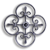 Forged Steel Rosette - 9/16" Round Material forged steel scrolls, forged panels, metal stair balusters, rail balusters, steel rail balusters, forged steel rosettes, steel balcony balusters, steel pickets, hammered metal stair baluster, hammered metal railing balusters, hand forged balusters, balusters with bushings, forged newel posts, forged rail panels, powder coated steel forgings, forged steel elemetns, stamped steel elements, fully weldable leaves, fully weldable flowers, pressed steel elements, weldable cast steel leaves, forged steel spheres, forged steel baskets