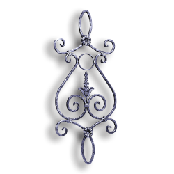 Forged Steel Large Panel Hammered - 1/2" Sq. Material forged steel scrolls, forged panels, metal stair balusters, rail balusters, steel rail balusters, forged steel rosettes, steel balcony balusters, steel pickets, hammered metal stair baluster, hammered metal railing balusters, hand forged balusters, balusters with bushings, forged newel posts, forged rail panels, powder coated steel forgings, forged steel elemetns, stamped steel elements, fully weldable leaves, fully weldable flowers, pressed steel elements, weldable cast steel leaves, forged steel spheres, forged steel baskets