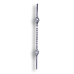 Forged Steel Baluster with Basket - 1/2" Sq. Material - Style 1 forged steel scrolls, forged panels, metal stair balusters, rail balusters, steel rail balusters, forged steel rosettes, steel balcony balusters, steel pickets, hammered metal stair baluster, hammered metal railing balusters, hand forged balusters, balusters with bushings, forged newel posts, forged rail panels, powder coated steel forgings, forged steel elemetns, stamped steel elements, fully weldable leaves, fully weldable flowers, pressed steel elements, weldable cast steel leaves, forged steel spheres, forged steel baskets