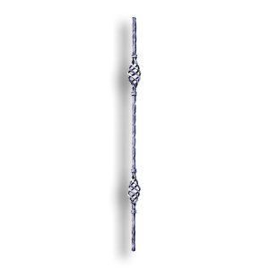 Forged Steel Baluster with Basket - 1/2" Sq. Material - Style 3 forged steel scrolls, forged panels, metal stair balusters, rail balusters, steel rail balusters, forged steel rosettes, steel balcony balusters, steel pickets, hammered metal stair baluster, hammered metal railing balusters, hand forged balusters, balusters with bushings, forged newel posts, forged rail panels, powder coated steel forgings, forged steel elemetns, stamped steel elements, fully weldable leaves, fully weldable flowers, pressed steel elements, weldable cast steel leaves, forged steel spheres, forged steel baskets