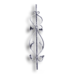 Steel Baluster forged steel scrolls, forged panels, metal stair balusters, rail balusters, steel rail balusters, forged steel rosettes, steel balcony balusters, steel pickets, hammered metal stair baluster, hammered metal railing balusters, hand forged balusters, balusters with bushings, forged newel posts, forged rail panels, powder coated steel forgings, forged steel elemetns, stamped steel elements, fully weldable leaves, fully weldable flowers, pressed steel elements, weldable cast steel leaves, forged steel spheres, forged steel baskets