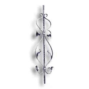 Steel Baluster forged steel scrolls, forged panels, metal stair balusters, rail balusters, steel rail balusters, forged steel rosettes, steel balcony balusters, steel pickets, hammered metal stair baluster, hammered metal railing balusters, hand forged balusters, balusters with bushings, forged newel posts, forged rail panels, powder coated steel forgings, forged steel elemetns, stamped steel elements, fully weldable leaves, fully weldable flowers, pressed steel elements, weldable cast steel leaves, forged steel spheres, forged steel baskets