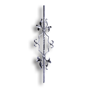 Steel Baluster forged steel scrolls, forged panels, metal stair balusters, rail balusters, steel rail balusters, forged steel rosettes, steel balcony balusters, steel pickets, hammered metal stair baluster, hammered metal railing balusters, hand forged balusters, balusters with bushings, forged newel posts, forged rail panels, powder coated steel forgings, forged steel elemetns, stamped steel elements, fully weldable leaves, fully weldable flowers, pressed steel elements, weldable cast steel leaves, forged steel spheres, forged steel baskets