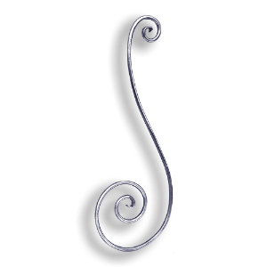 Forged Steel Stair and Rail Scroll - 1/2" dia. Rd. Material forged steel scrolls, forged panels, metal stair balusters, rail balusters, steel rail balusters, forged steel rosettes, steel balcony balusters, steel pickets, hammered metal stair baluster, hammered metal railing balusters, hand forged balusters, balusters with bushings, forged newel posts, forged rail panels, powder coated steel forgings, forged steel elemetns, stamped steel elements, fully weldable leaves, fully weldable flowers, pressed steel elements, weldable cast steel leaves, forged steel spheres, forged steel baskets