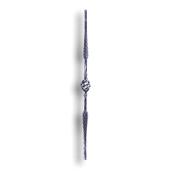 Hammered Stair and Rail Steel Baluster with Basket - 9/16" Sq. Material forged steel scrolls, forged panels, metal stair balusters, rail balusters, steel rail balusters, forged steel rosettes, steel balcony balusters, steel pickets, hammered metal stair baluster, hammered metal railing balusters, hand forged balusters, balusters with bushings, forged newel posts, forged rail panels, powder coated steel forgings, forged steel elemetns, stamped steel elements, fully weldable leaves, fully weldable flowers, pressed steel elements, weldable cast steel leaves, forged steel spheres, forged steel baskets