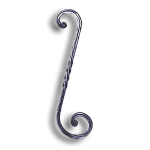 Forged Steel Square Grooved Scroll - 17-3/4" H forged steel scrolls, forged panels, metal stair balusters, rail balusters, steel rail balusters, forged steel rosettes, steel balcony balusters, steel pickets, hammered metal stair baluster, hammered metal railing balusters, hand forged balusters, balusters with bushings, forged newel posts, forged rail panels, powder coated steel forgings, forged steel elemetns, stamped steel elements, fully weldable leaves, fully weldable flowers, pressed steel elements, weldable cast steel leaves, forged steel spheres, forged steel baskets