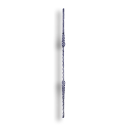 Hammered Stair and Rail Steel Baluster - 9/16" Sq. Material - Style 2 forged steel scrolls, forged panels, metal stair balusters, rail balusters, steel rail balusters, forged steel rosettes, steel balcony balusters, steel pickets, hammered metal stair baluster, hammered metal railing balusters, hand forged balusters, balusters with bushings, forged newel posts, forged rail panels, powder coated steel forgings, forged steel elemetns, stamped steel elements, fully weldable leaves, fully weldable flowers, pressed steel elements, weldable cast steel leaves, forged steel spheres, forged steel baskets