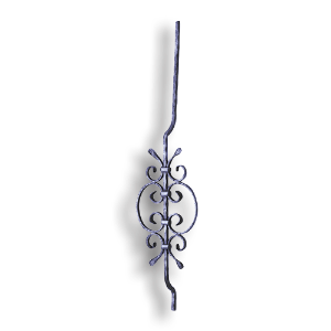 Forged Steel Balcony Baluster - 9/16" Sq. Material forged steel scrolls, forged panels, metal stair balusters, rail balusters, steel rail balusters, forged steel rosettes, steel balcony balusters, steel pickets, hammered metal stair baluster, hammered metal railing balusters, hand forged balusters, balusters with bushings, forged newel posts, forged rail panels, powder coated steel forgings, forged steel elemetns, stamped steel elements, fully weldable leaves, fully weldable flowers, pressed steel elements, weldable cast steel leaves, forged steel spheres, forged steel baskets