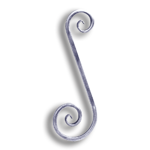 Forged Hollow Steel Tube Scroll - 15" H forged steel scrolls, forged panels, metal stair balusters, rail balusters, steel rail balusters, forged steel rosettes, steel balcony balusters, steel pickets, hammered metal stair baluster, hammered metal railing balusters, hand forged balusters, balusters with bushings, forged newel posts, forged rail panels, powder coated steel forgings, forged steel elemetns, stamped steel elements, fully weldable leaves, fully weldable flowers, pressed steel elements, weldable cast steel leaves, forged steel spheres, forged steel baskets