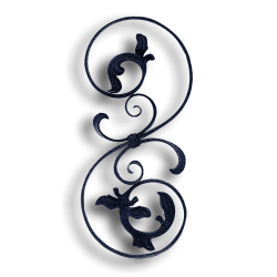 Forged Steel Floral Panel forged steel scrolls, forged panels, metal stair balusters, rail balusters, steel rail balusters, forged steel rosettes, steel balcony balusters, steel pickets, hammered metal stair baluster, hammered metal railing balusters, hand forged balusters, balusters with bushings, forged newel posts, forged rail panels, powder coated steel forgings, forged steel elemetns, stamped steel elements, fully weldable leaves, fully weldable flowers, pressed steel elements, weldable cast steel leaves, forged steel spheres, forged steel baskets